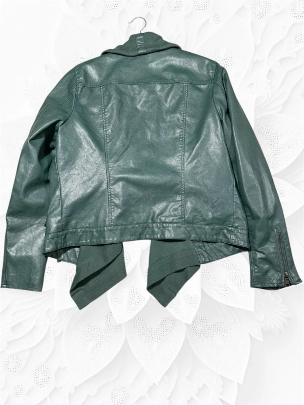 Jolt Forest Green Draped Faux Leather Jacket - Picture 8 of 10